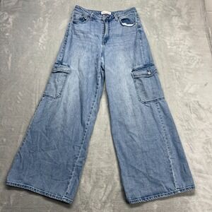 Vanilla Star Jeans Womens 12 (28x30) Blue Denim Cargo Pocket Stretch‎ Wide Leg